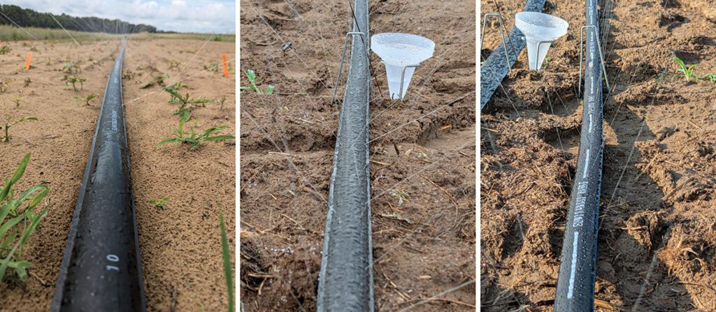 Comparison of three sprinkler tubes in a field.
