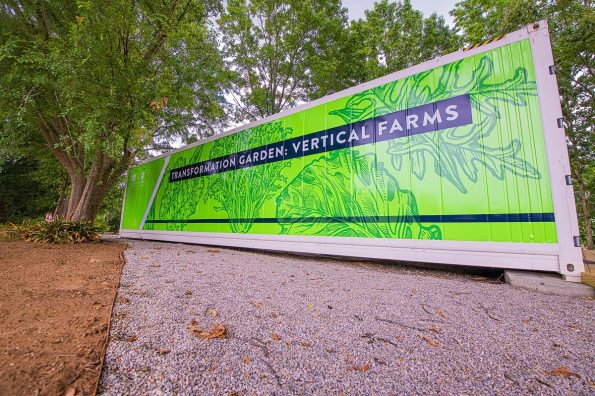Auburn University’s College of Agriculture, in partnership with Campus Dining, is using converted, high-tech shipping containers as self-contained vertical farms to grow produce for students. (Auburn University)