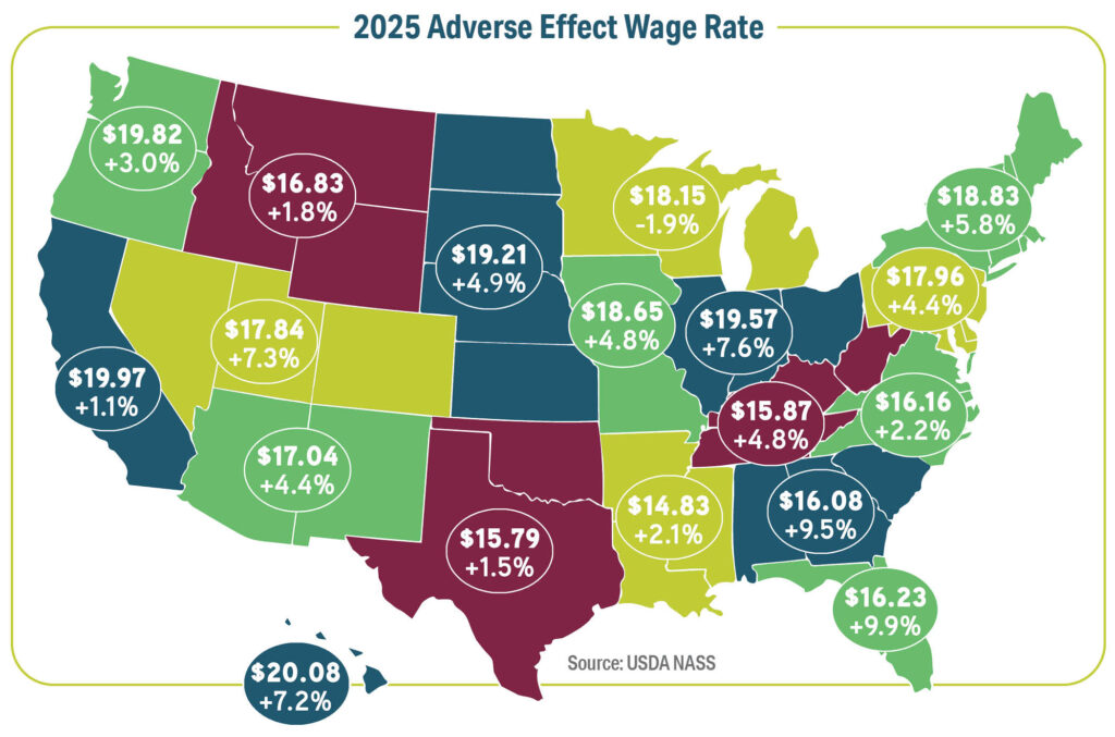AEWR - 2025 Adverse Effect Wage Rate map