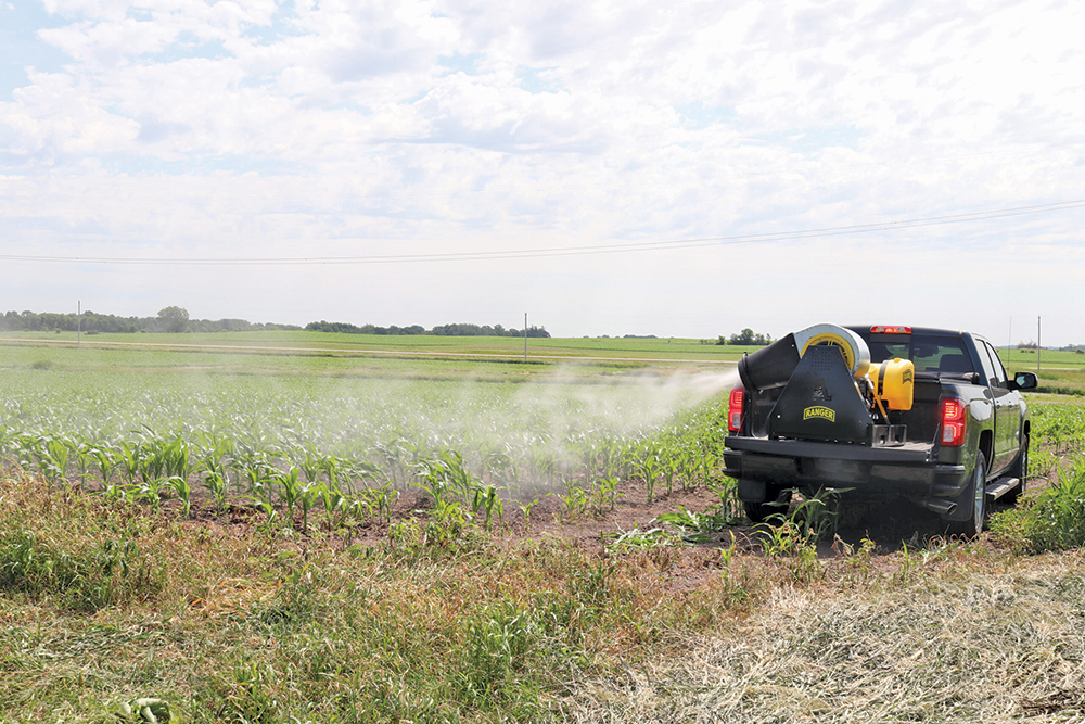 The A1 Mist Sprayer’s URX-40-R18 is shown here spraying corn. Photo courtesy of A1 Mist Sprayer.