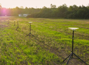 Bioaerosols deposition sampler array set up at the edge or, and downwind, a manure-applied field. Photo: Shane Rogers/American Society of Agronomy